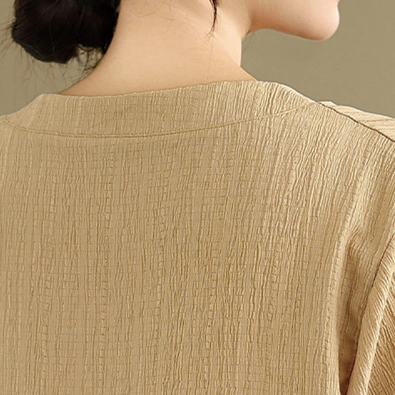 T-shirt d'été décontracté à manches mi-bouffantes et col en V pour femme Buddha Stones