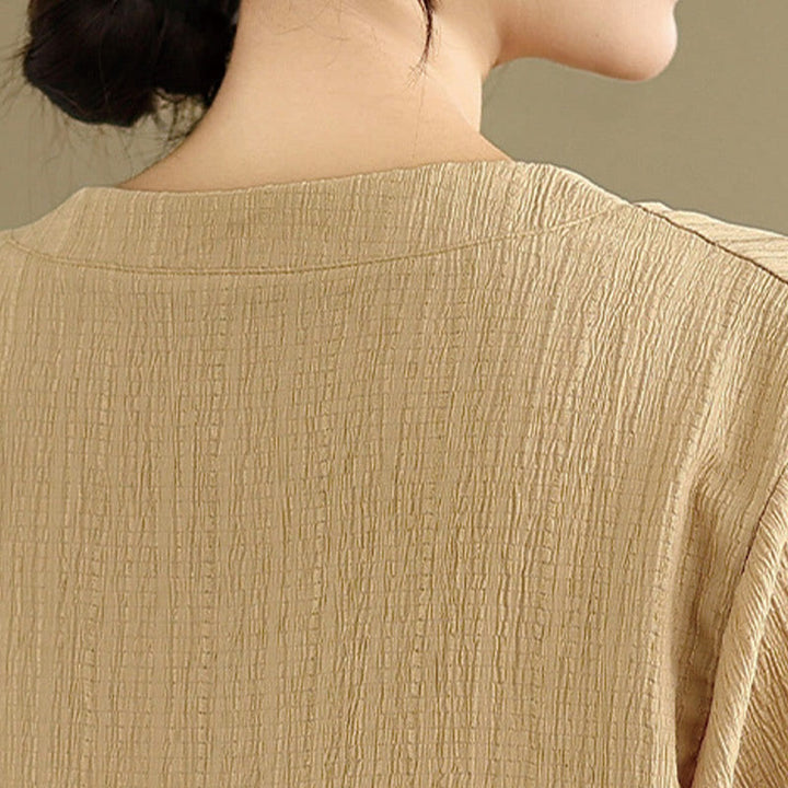 T-shirt d'été décontracté à manches mi-bouffantes et col en V pour femme Buddha Stones