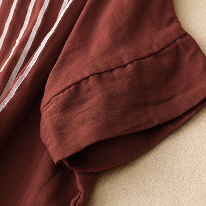 T-shirt décontracté à manches courtes en coton et lin pour femme, motif imprimé Buddha Stones - image 9