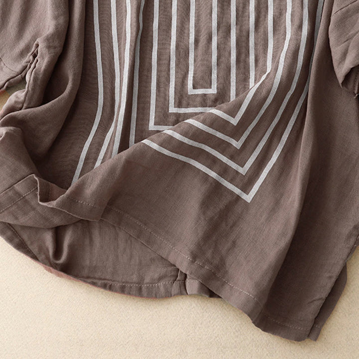 T-shirt décontracté à manches courtes en coton et lin pour femme, motif imprimé Buddha Stones - image 20