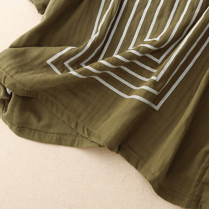 T-shirt décontracté à manches courtes en coton et lin pour femme, motif imprimé Buddha Stones - image 2