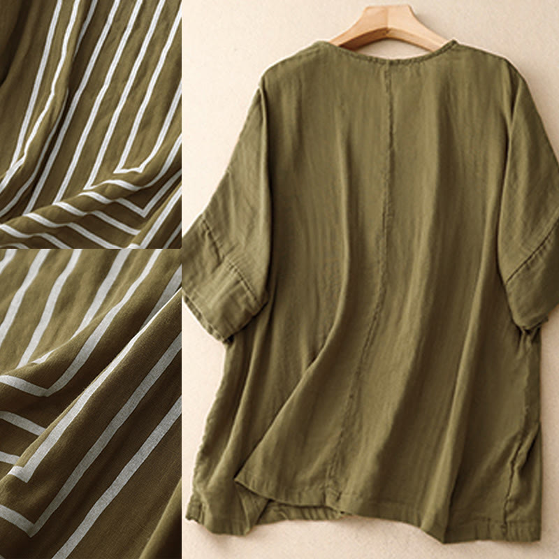 T-shirt décontracté à manches courtes en coton et lin pour femme, motif imprimé Buddha Stones - image 6