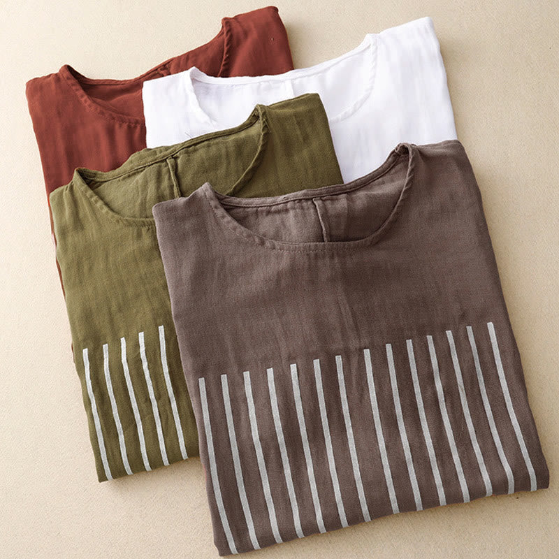 T-shirt décontracté à manches courtes en coton et lin pour femme, motif imprimé Buddha Stones - image 23