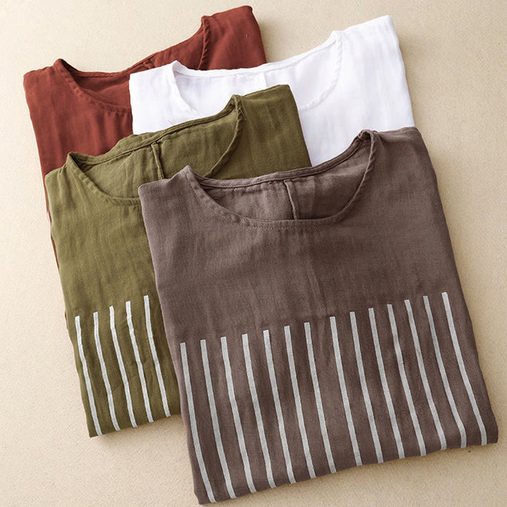 T-shirt décontracté à manches courtes en coton et lin pour femme, motif imprimé Buddha Stones - image 23