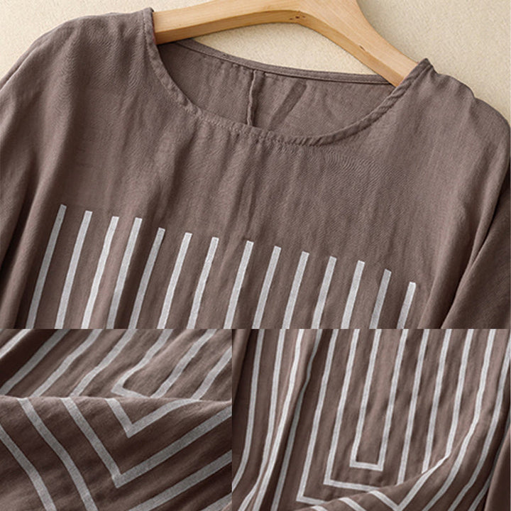 T-shirt décontracté à manches courtes en coton et lin pour femme, motif imprimé Buddha Stones - image 21