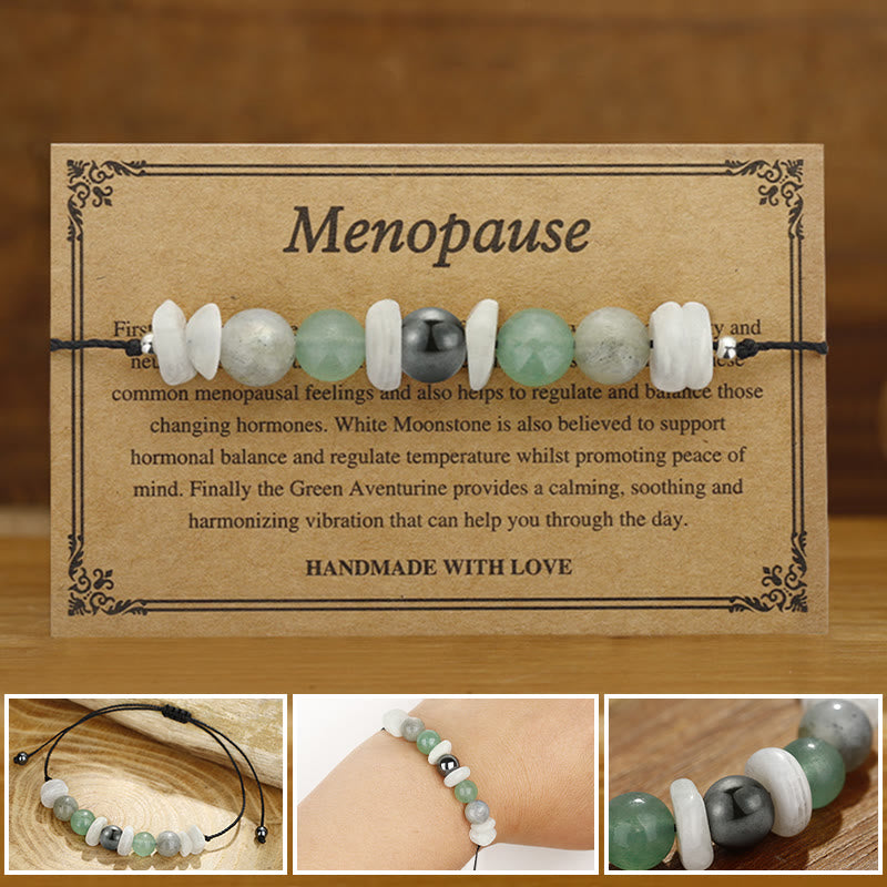 Bracelet de guérison en pierre de lune blanche et labradorite verte et aventurine de Buddha Stones pour la ménopause