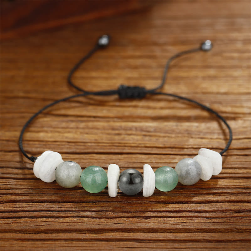 Bracelet de guérison en pierre de lune blanche et labradorite verte et aventurine de Buddha Stones pour la ménopause