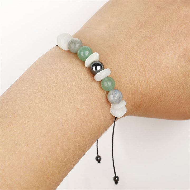 Bracelet de guérison en pierre de lune blanche et labradorite verte et aventurine de Buddha Stones pour la ménopause