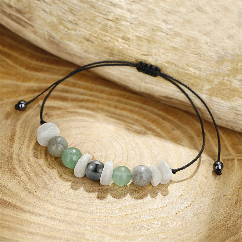 Bracelet de guérison en pierre de lune blanche et labradorite verte et aventurine de Buddha Stones pour la ménopause