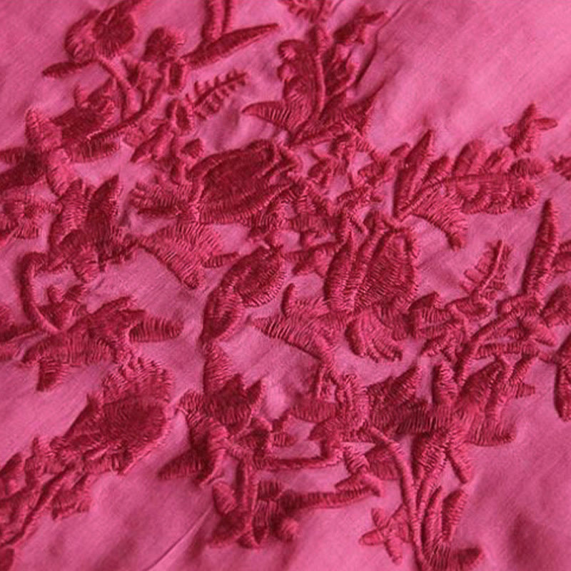 T-shirt décontracté en coton et lin avec broderie Buddha Stones et manches bouffantes, col ras du cou et volants pour femme - image 6