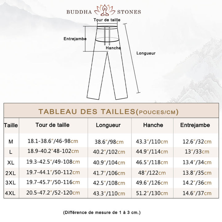 Chemise à manches trois-quarts à boutons de grenouille Buddha Stones Tang Pantalon à jambe large Costume pour homme en coton et lin