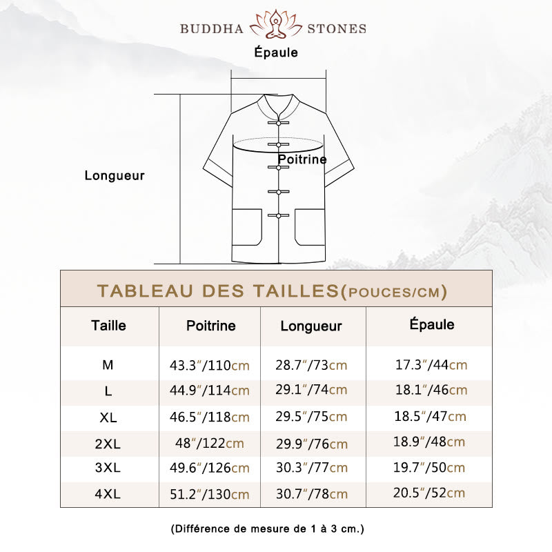 Chemise à manches trois-quarts à boutons de grenouille Buddha Stones Tang Pantalon à jambe large Costume pour homme en coton et lin