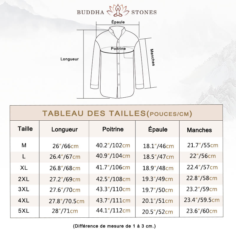Chemise à manches longues pour homme Buddha Stones avec poche et col montant Chemise confortable en lin - image 4