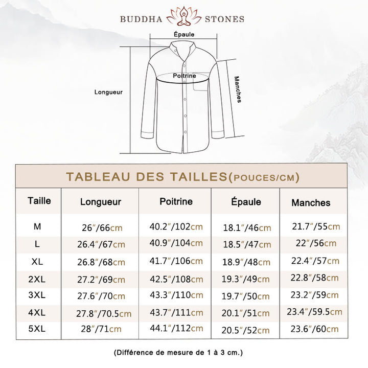 Chemise à manches longues pour homme Buddha Stones avec poche et col montant Chemise confortable en lin - image 4