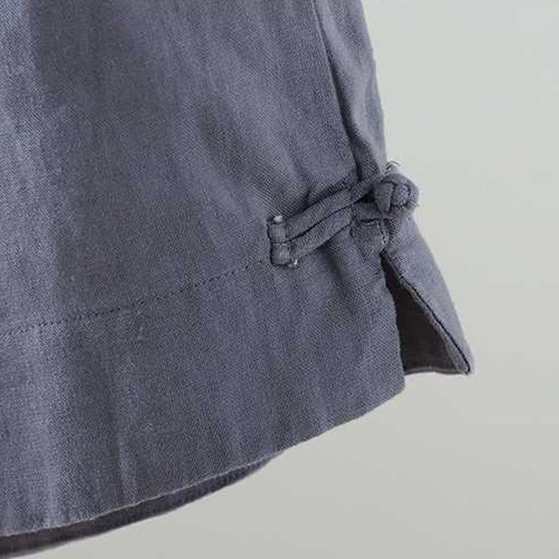 Short d'été décontracté en fibre acrylique avec poches et boutons en forme de grenouille, couleur unie, style décontracté, Buddha Stones - image 5