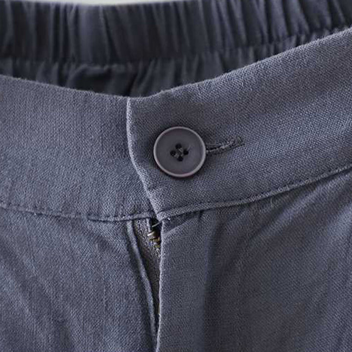 Short d'été décontracté en fibre acrylique avec poches et boutons en forme de grenouille, couleur unie, style décontracté, Buddha Stones - image 2