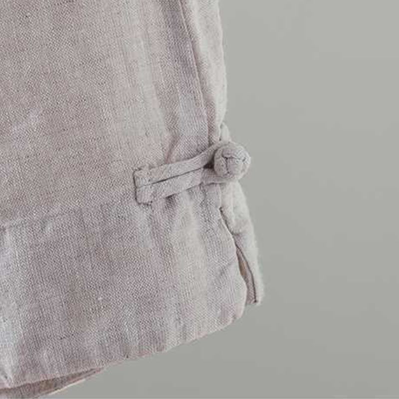 Short d'été décontracté en fibre acrylique avec poches et boutons en forme de grenouille, couleur unie, style décontracté, Buddha Stones - image 10