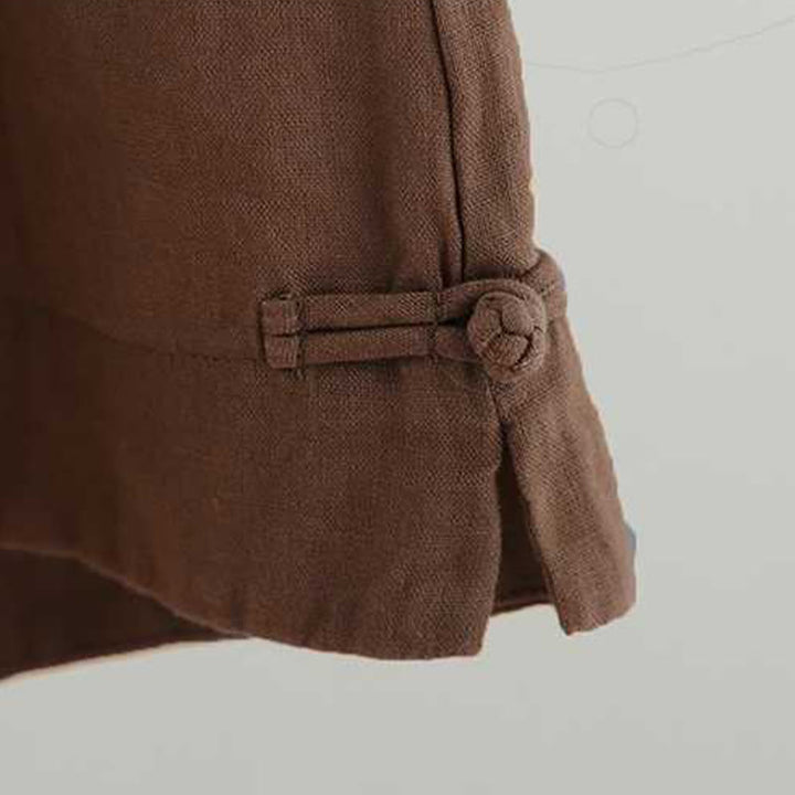 Short d'été décontracté en fibre acrylique avec poches et boutons en forme de grenouille, couleur unie, style décontracté, Buddha Stones - image 17