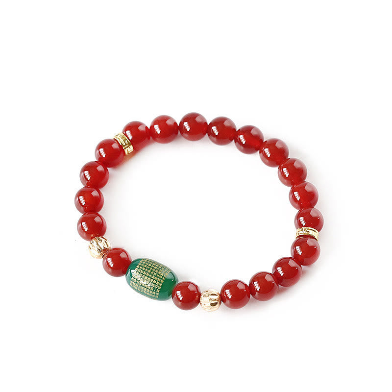 Bracelet calme bouddhiste Sutras en Buddha Stones en agate rouge naturelle et verte