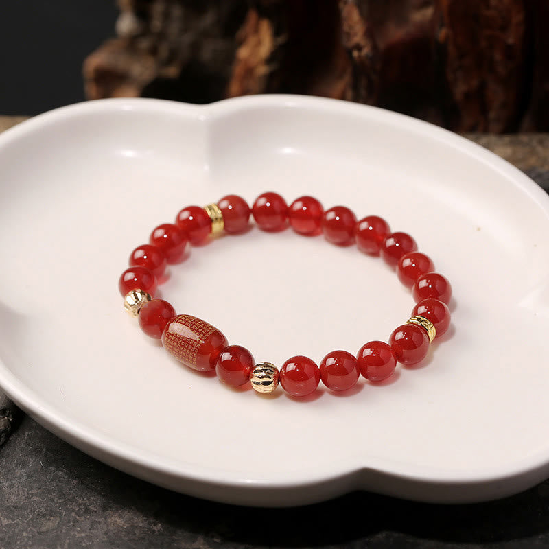 Bracelet calme bouddhiste Sutras en Buddha Stones en agate rouge naturelle et verte