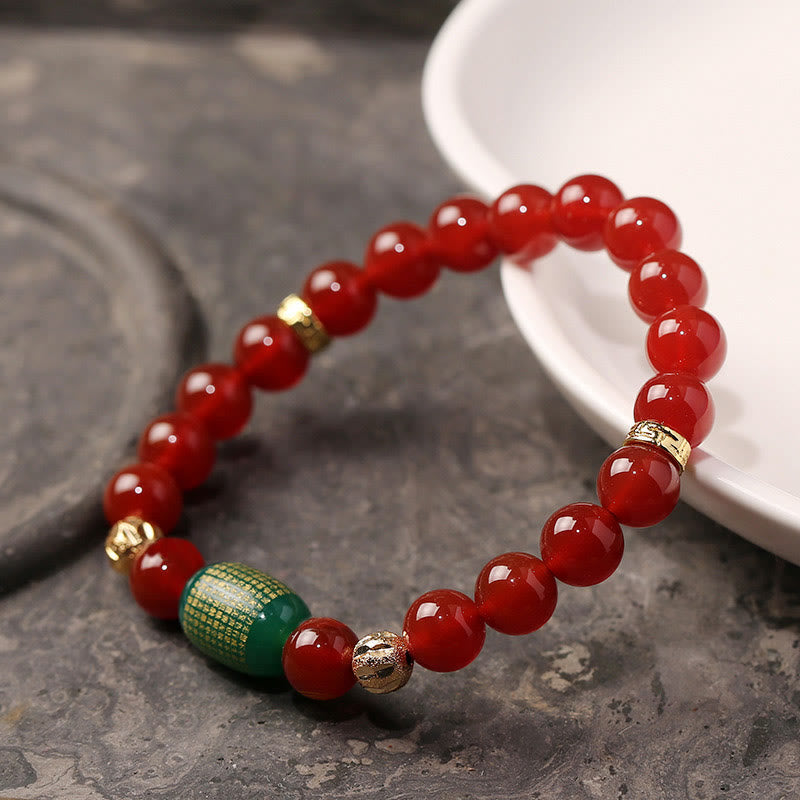 Bracelet calme bouddhiste Sutras en Buddha Stones en agate rouge naturelle et verte