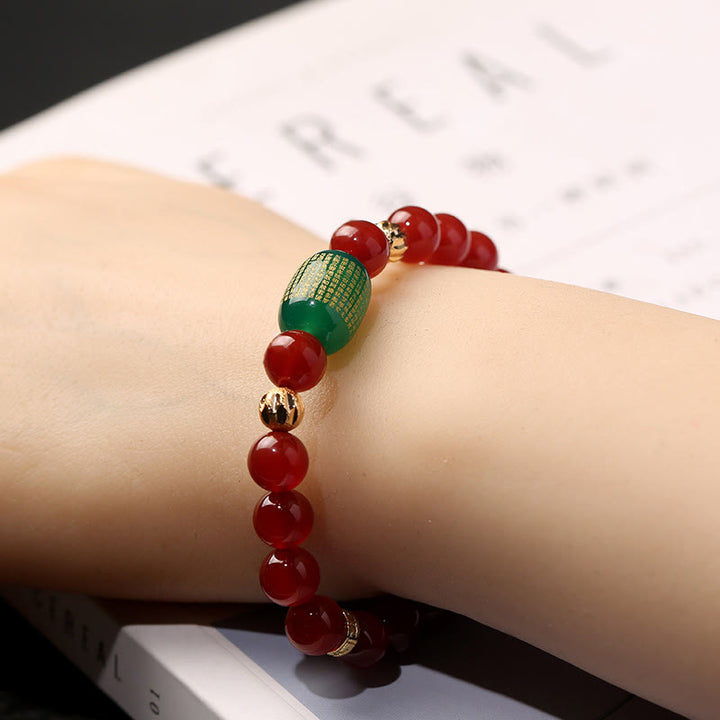 Bracelet calme bouddhiste Sutras en Buddha Stones en agate rouge naturelle et verte