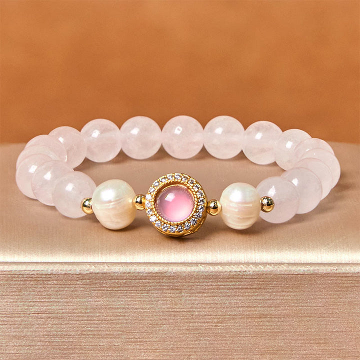 Bracelet de chaleur en perles de cristal rose Buddha Stones