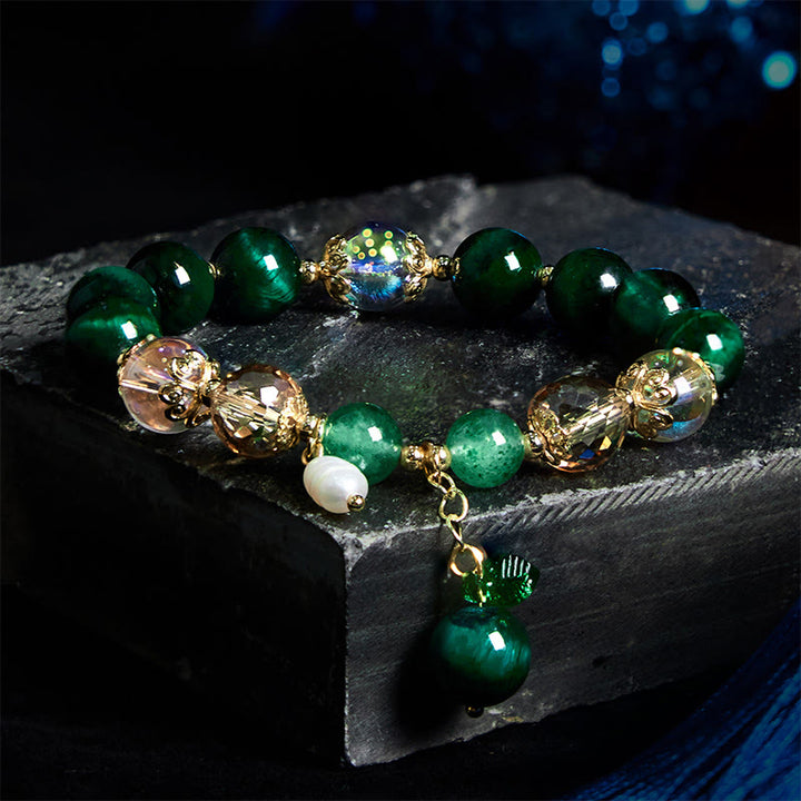 Bracelet positif en perles d'œil de tigre vertes naturelles en Buddha Stones