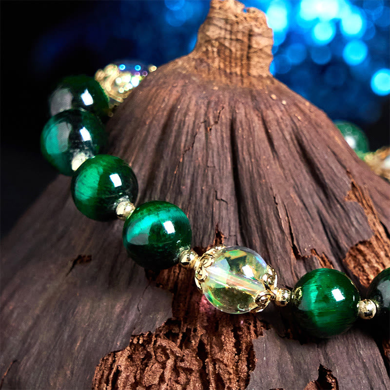 Bracelet positif en perles d'œil de tigre vertes naturelles en Buddha Stones