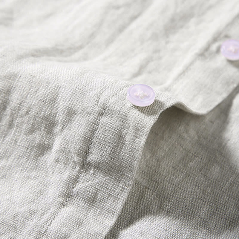 Chemise d'été décontractée à manches courtes et poches pour homme, en coton, avec boutons et Buddha Stones - image 2