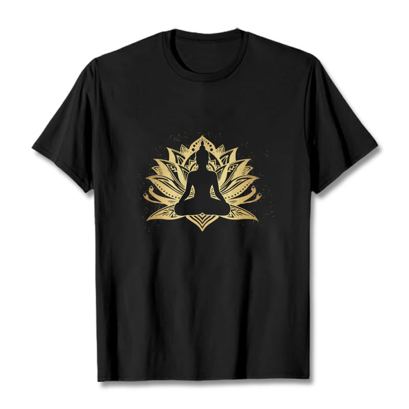 T- Buddha Stones Lotus Doré Méditation Bouddha T-shirt - Noir - 2XL - image 1