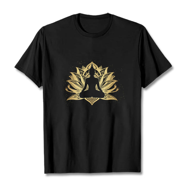 T- Buddha Stones Lotus Doré Méditation Bouddha T-shirt - Noir - 2XL - image 1