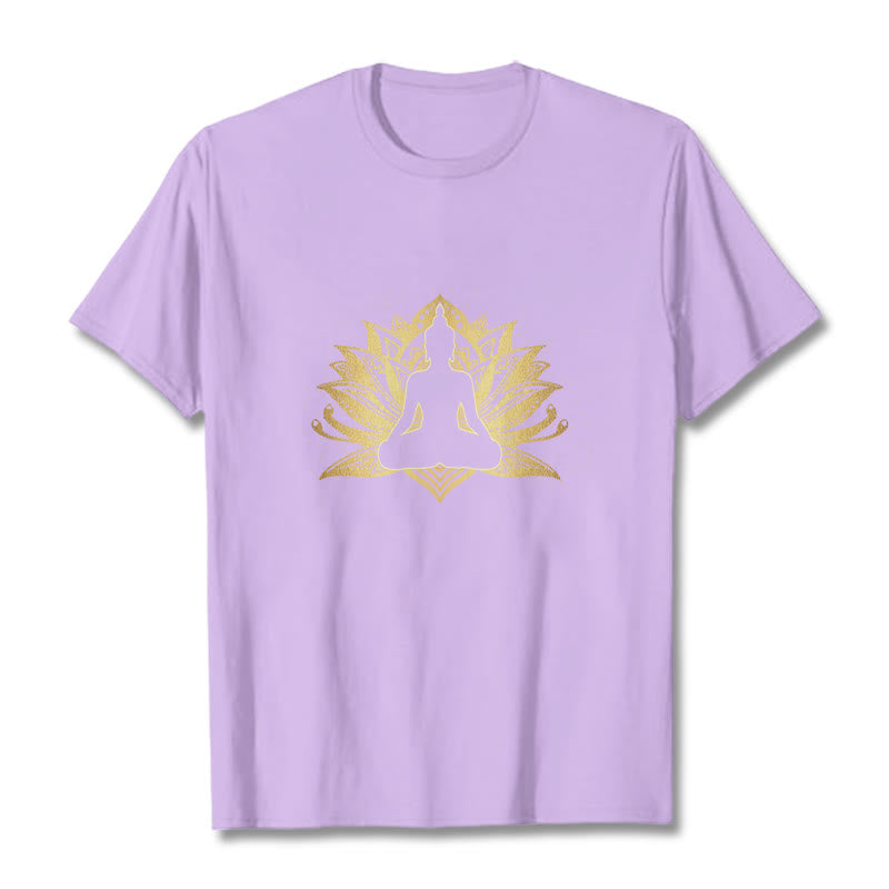 T- Buddha Stones Lotus Doré Méditation Bouddha T-shirt - Prune - 2XL - image 17