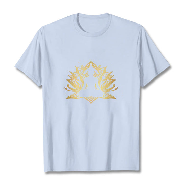 T- Buddha Stones Lotus Doré Méditation Bouddha T-shirt - Cyan clair - 2XL - image 19