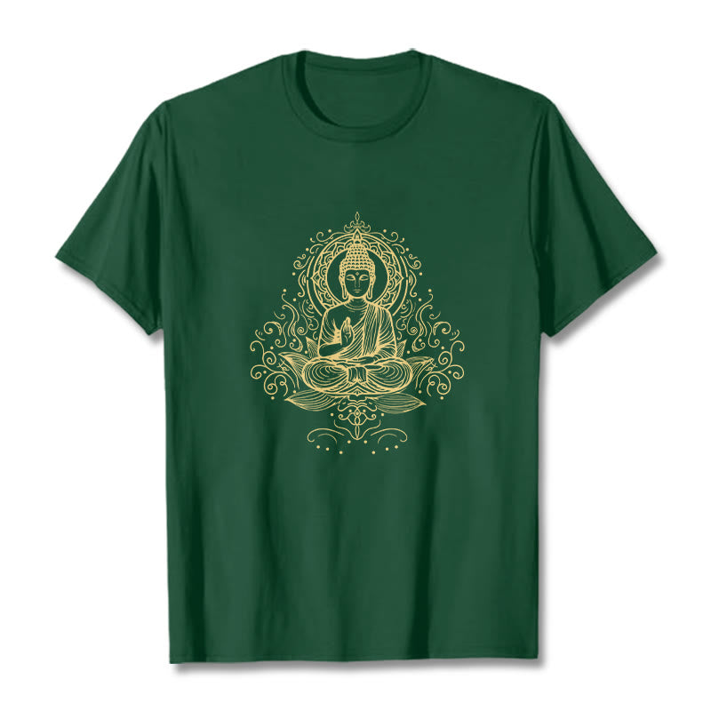 T- Buddha Stones Fleur de Lotus Vignes Méditation Bouddha T-shirt - Forêt Verte - 2XL - image 1