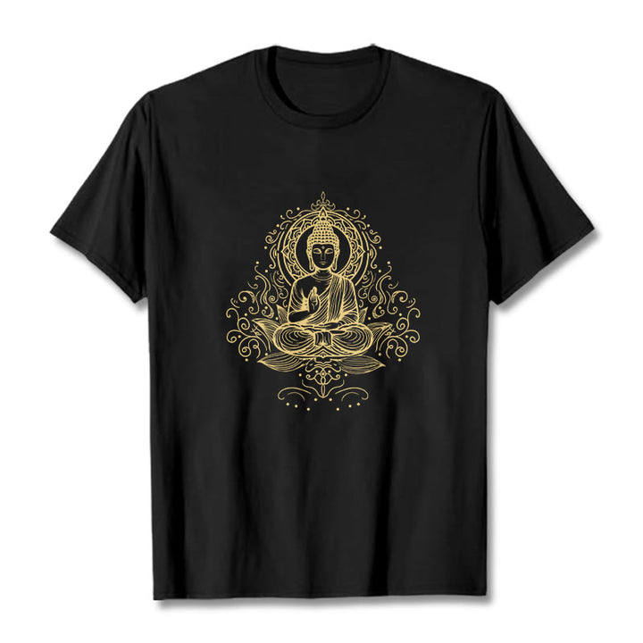 T- Buddha Stones Fleur de Lotus Vignes Méditation Bouddha T-shirt - Noir - 2XL - image 4