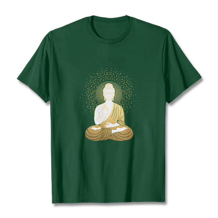 T-shirt Buddha Stones de Bouddha Méditation Dorée avec Aura Dorée - Forêt Verte - 2XL - image 1