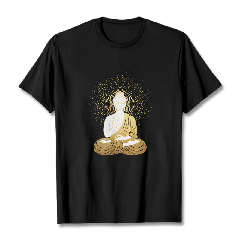 T-shirt Buddha Stones de Bouddha Méditation Dorée avec Aura Dorée - Noir - 2XL - image 4