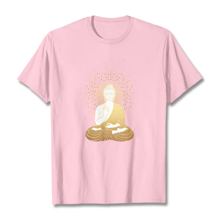 T-shirt Buddha Stones de Bouddha Méditation Dorée avec Aura Dorée - Rose clair - 2XL - image 13