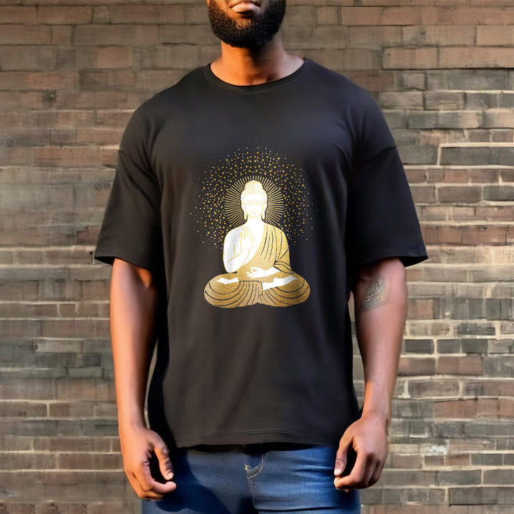 T-shirt Buddha Stones de Bouddha Méditation Dorée avec Aura Dorée - image 6