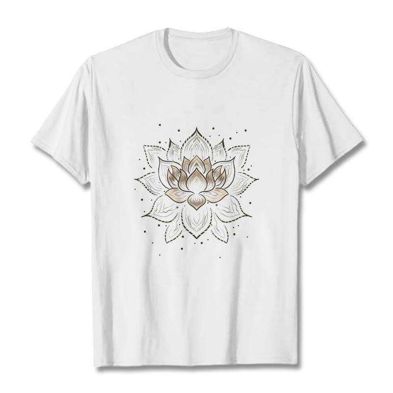 T-shirt avec motif de fleur de lotus doré et Buddha Stones - Blanc - 2XL - image 6