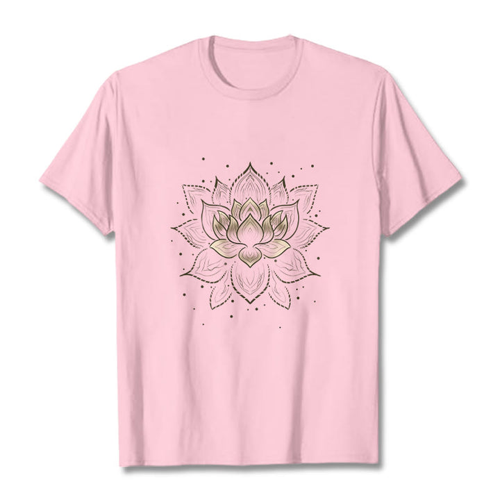 T-shirt avec motif de fleur de lotus doré et Buddha Stones - Rose clair - 2XL - image 13