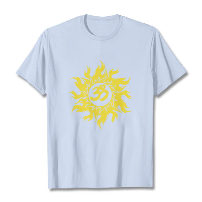 T-shirt Buddha Stones OM Mantra Sanskrit Gold Sun Tee - Cyan clair - 2XL - image 19