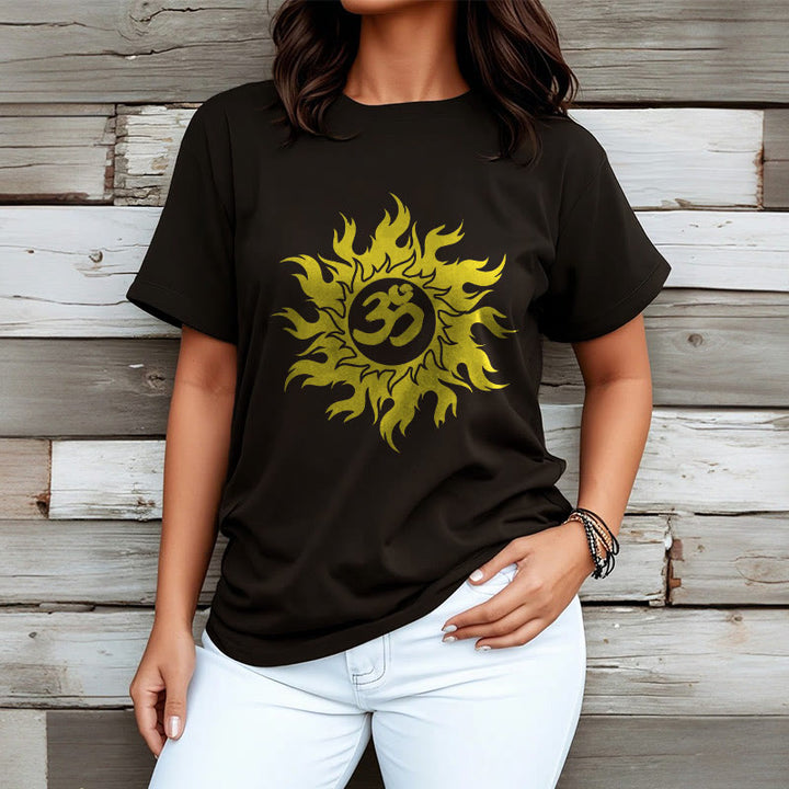T-shirt Buddha Stones OM Mantra Sanskrit Gold Sun Tee - image 4
