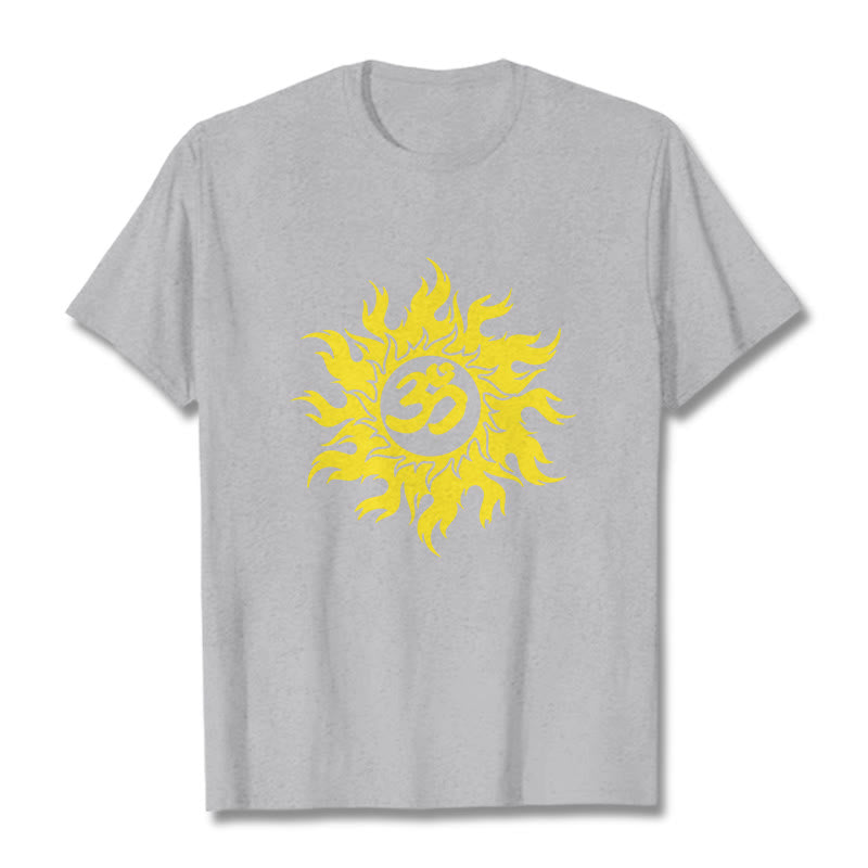 T-shirt Buddha Stones OM Mantra Sanskrit Gold Sun Tee - Gris clair - 2XL - image 20