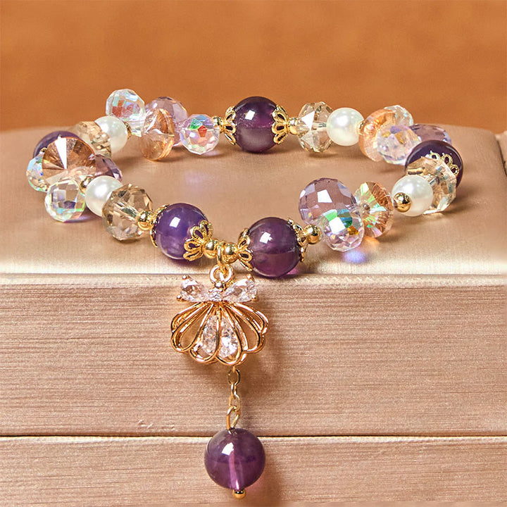 Bracelet de paix en Buddha Stones , améthyste, citrine, perle et coquillage