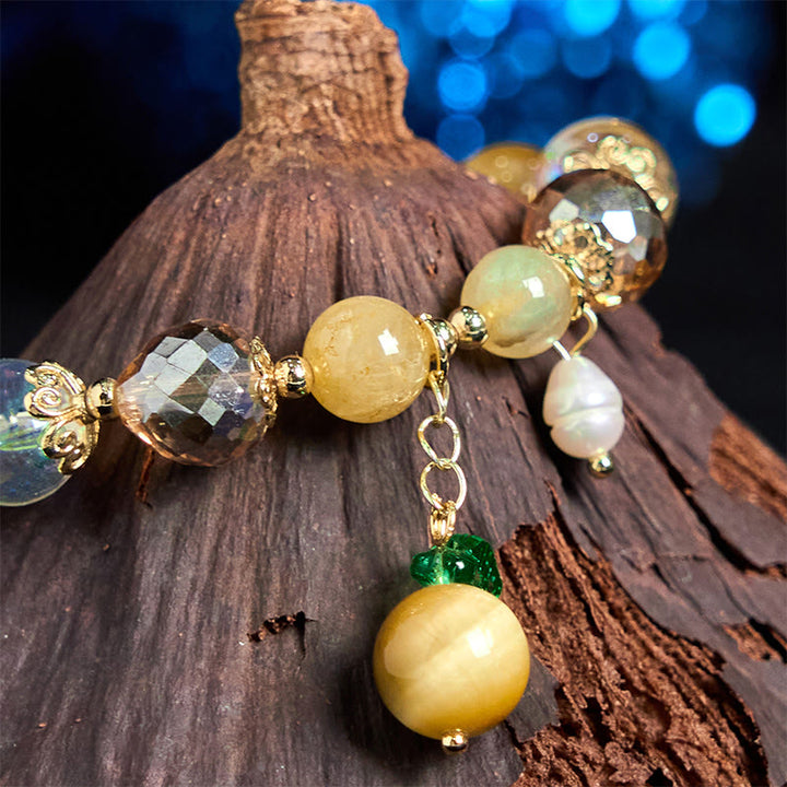Bracelet courageux en Buddha Stones naturelles œil de tigre et feuilles vertes