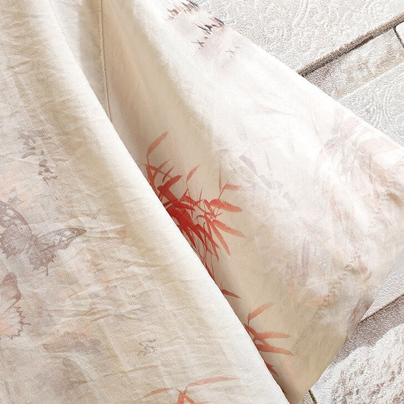 Chemise à manches courtes et boutons de grenouille pour homme, motif papillon et bambou, motif Buddha Stones , été - image 6