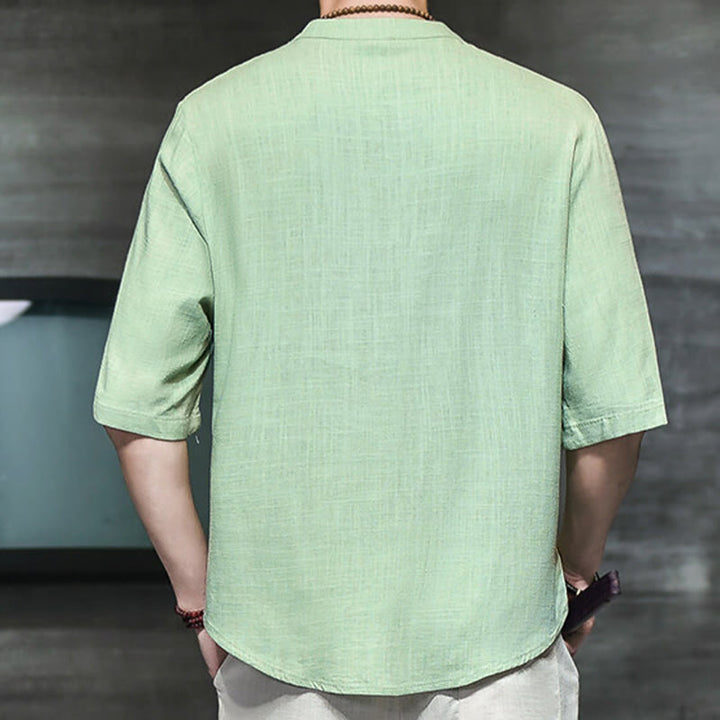 T-shirt décontracté à manches mi-longues en coton et lin pour homme, motif grenouille chinoise, style vintage, motif Buddha Stones - image 14