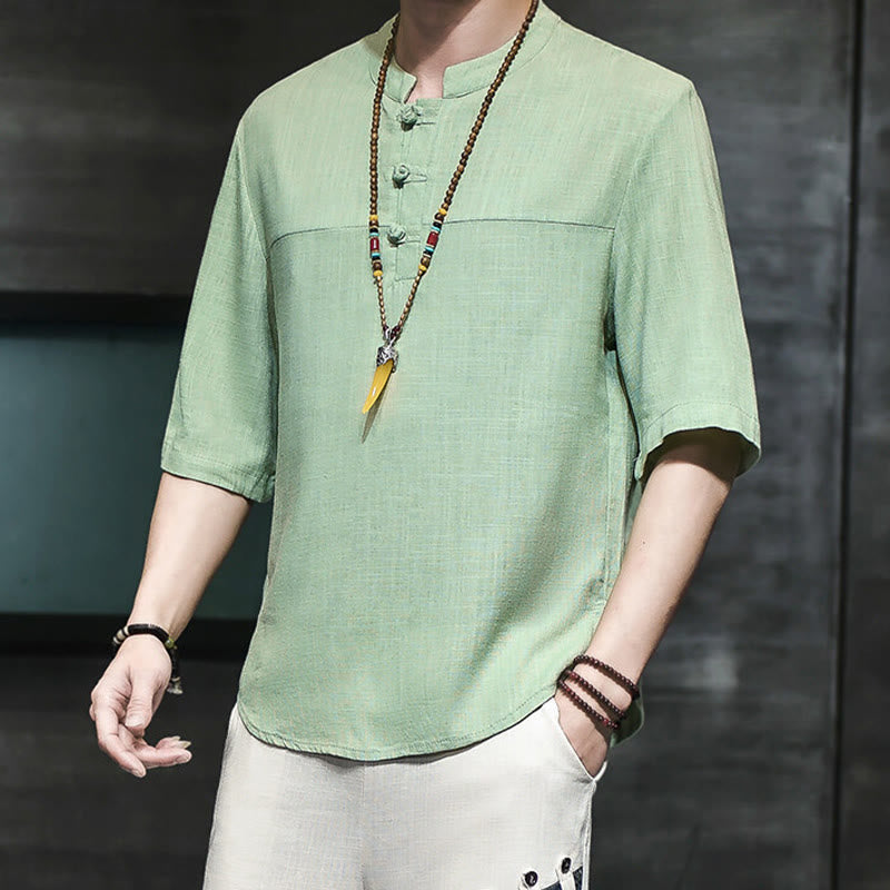 T-shirt décontracté à manches mi-longues en coton et lin pour homme, motif grenouille chinoise, style vintage, motif Buddha Stones - image 15